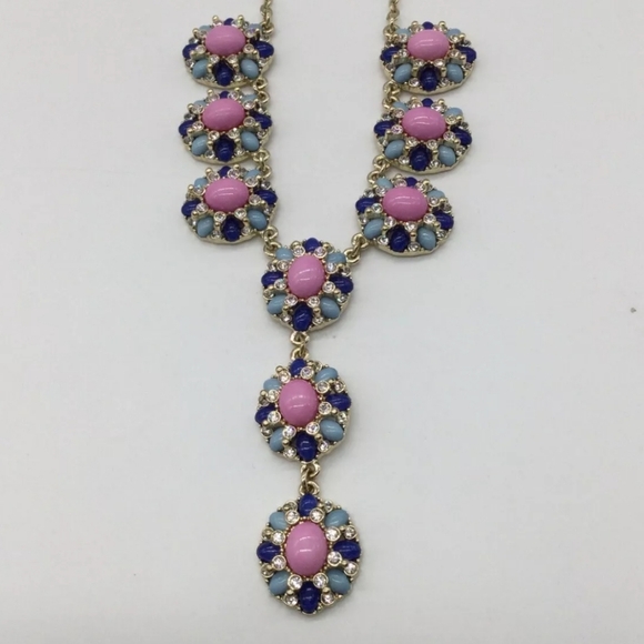 Talbots Pink and Blue Cabachons w/ Rhinestones Necklace - Picture 4 of 8